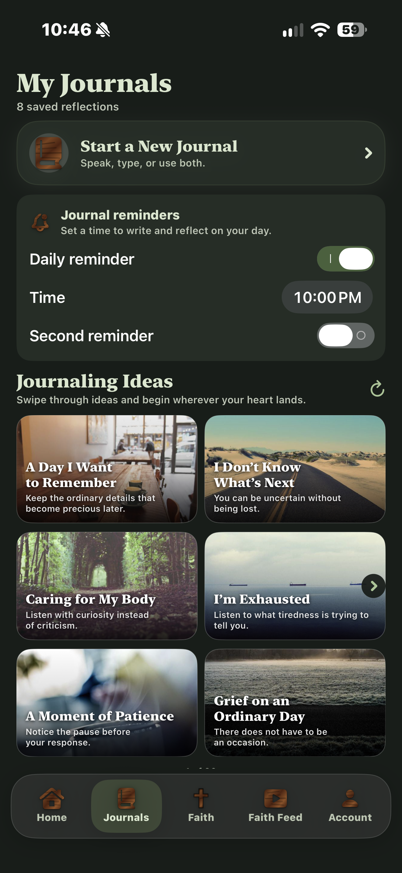 Actual SelahVox iPhone journals screen